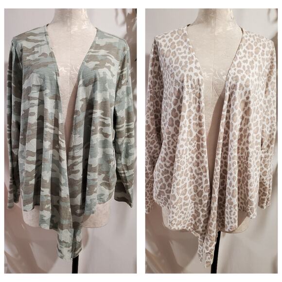 Belle by Kim Gravel Sweaters - Belle Kim Gravel Lot of 2 Open Waterfall Cardigans Size XL Camo Animal Leopard